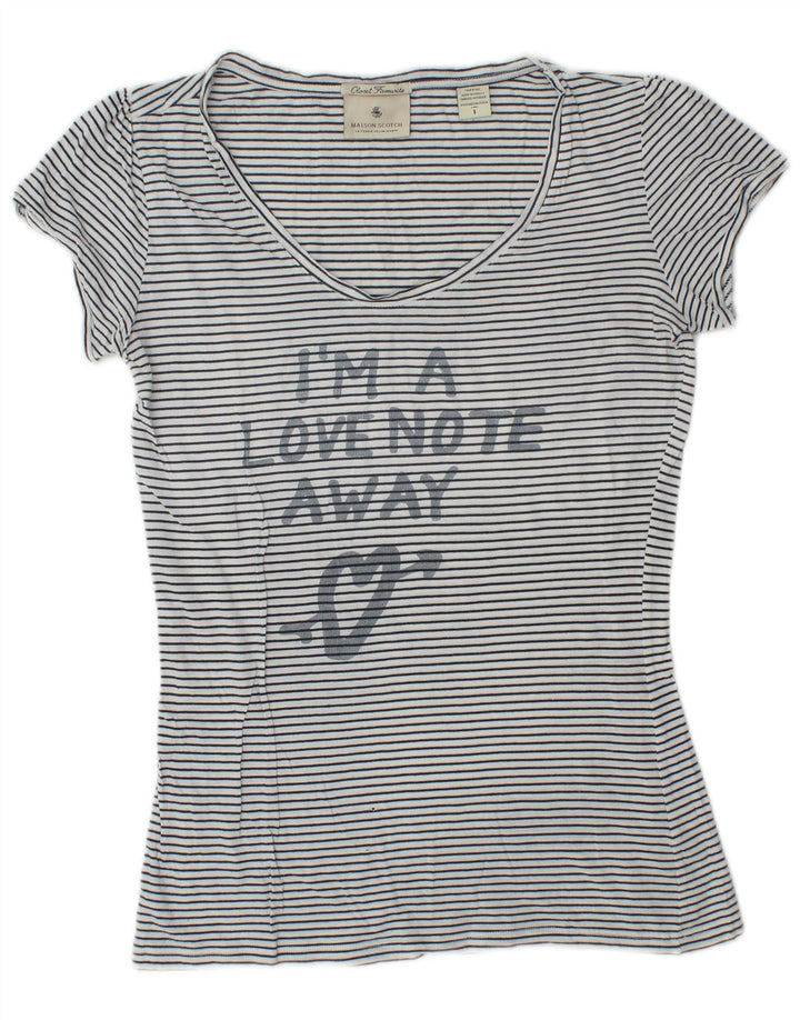 Maison Scotch Camiseta gráfica para mujer talla 1 pequeña rayas blancas