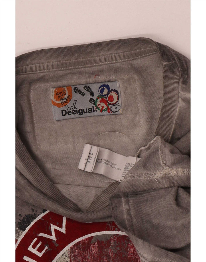 Desigual Hombre Camiseta Gráfica Top Algodón Gris Medio