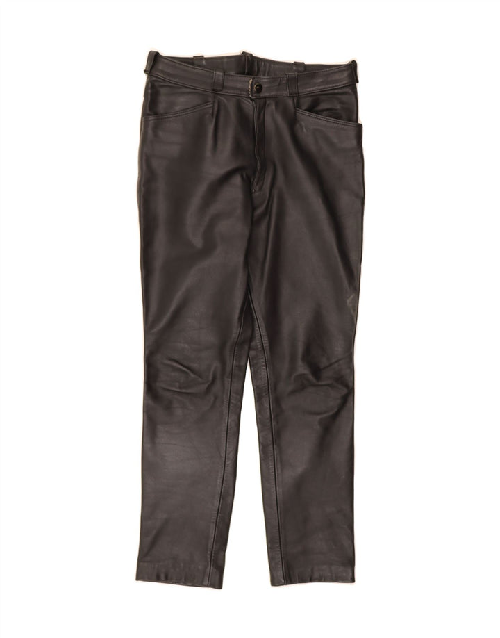 VINTAGE Womens Straight Leather Trousers W28 L27 Black Vintage Vintage and Second-Hand Vintage from Messina Hembry 