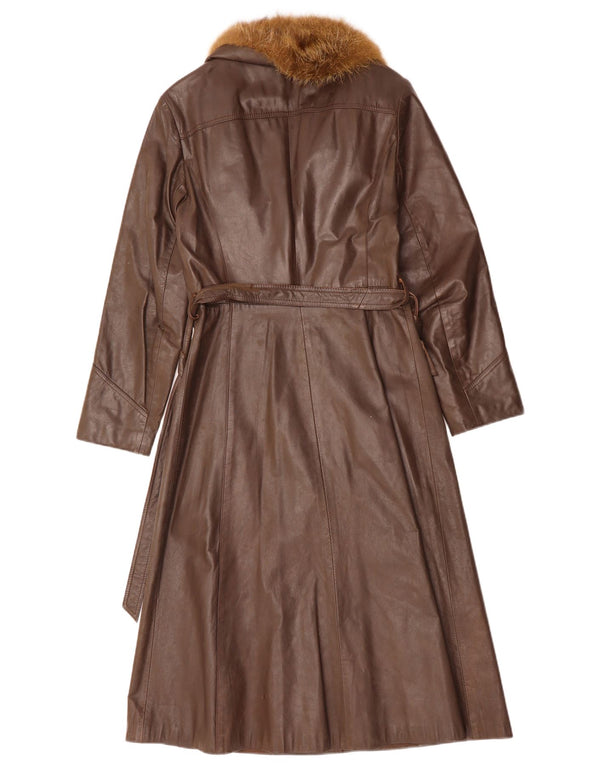 VINTAGE Abrigo de cuero para mujer Reino Unido 12 Cuero marrón medio