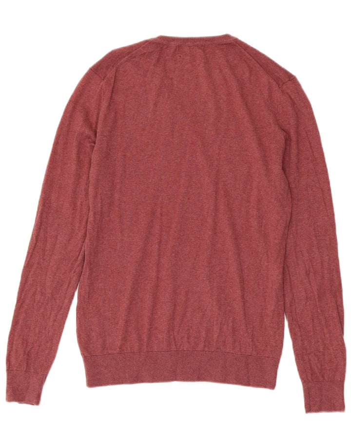 Zara Hombre Jersey Con Cuello En V Jersey Algodón Burdeos Medio
