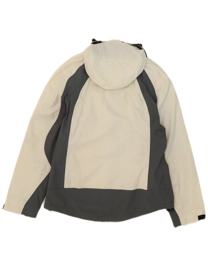 Vintage hombres con capucha chaqueta de lluvia Reino Unido 40 grande blanco colorblock poliamida