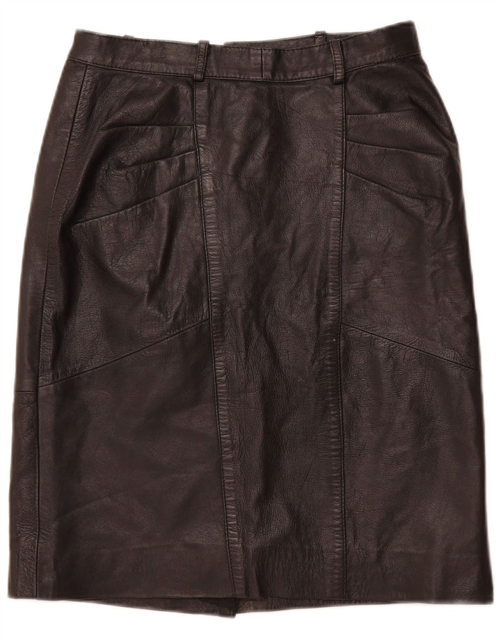 VINTAGE Falda de cuero de cintura alta para mujer IT 48 XL W28 Cuero negro