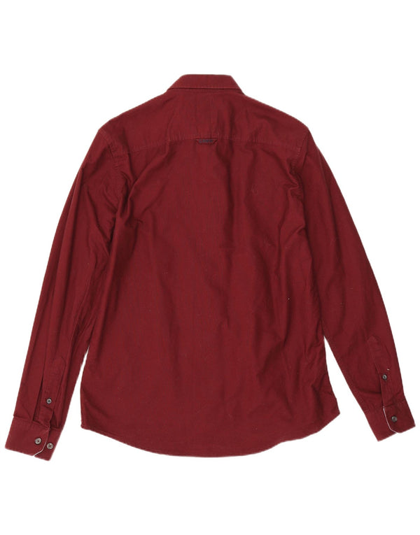 Crew Clothing Camisa ajustada para hombre Algodón burdeos medio