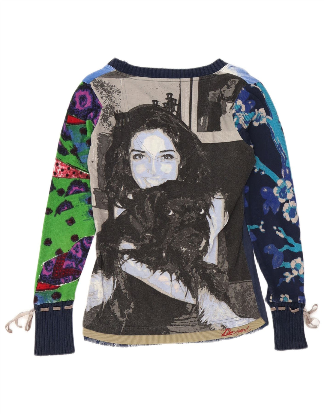 DESIGUAL Top gráfico para mujer de manga larga UK 44 Medio azul marino floral