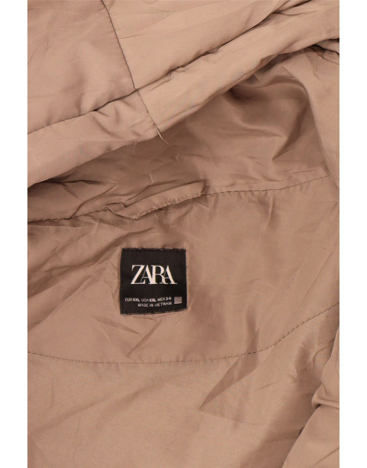 Zara Mujer Chaqueta Acolchada Corta Extragrande Con Capucha UK 20 2XL Poliéster Beige