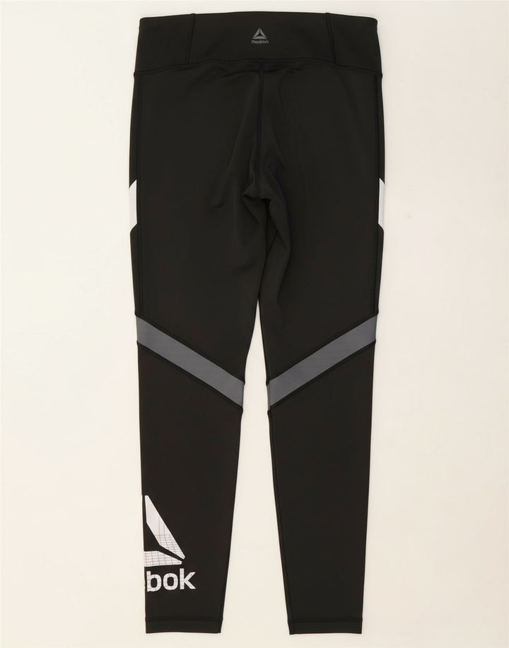 REEBOK Womens Graphic Leggings UK 12/14 Medium  Black Colourblock
