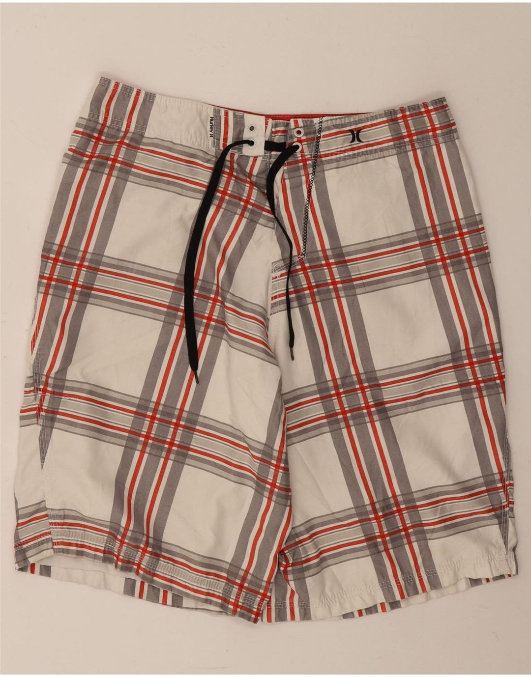Hurley Bañador con gráfico para hombre, tamaño grande, poliéster a cuadros blancos