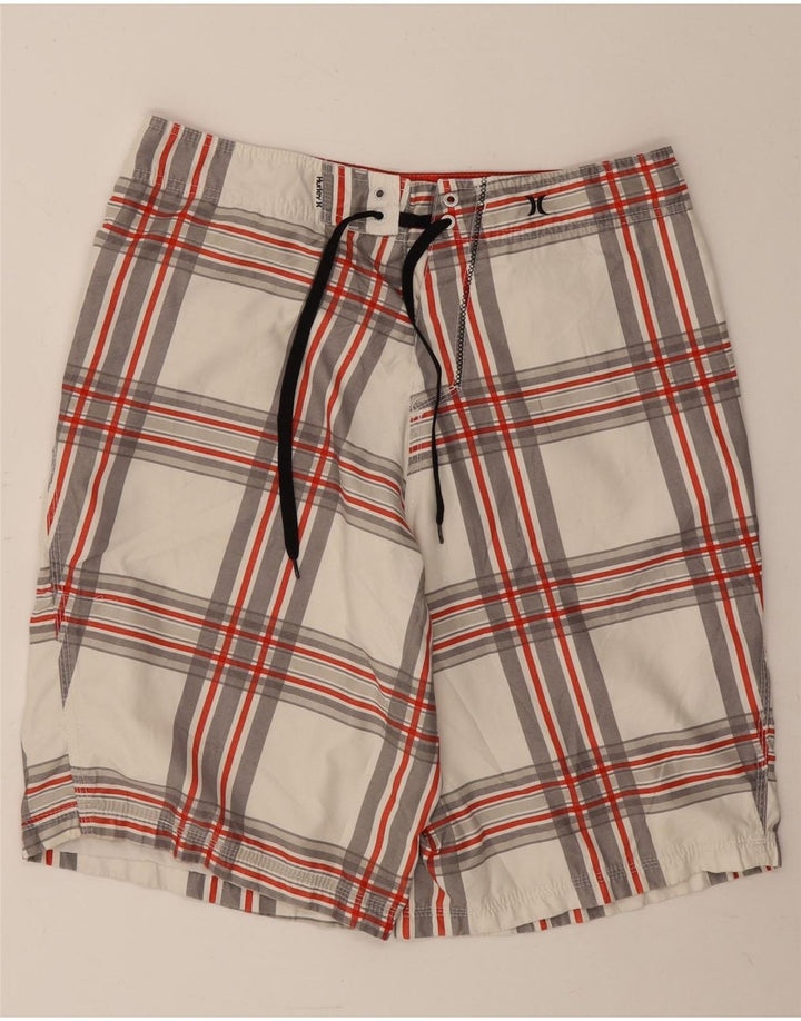 Hurley Bañador con gráfico para hombre, tamaño grande, poliéster a cuadros blancos