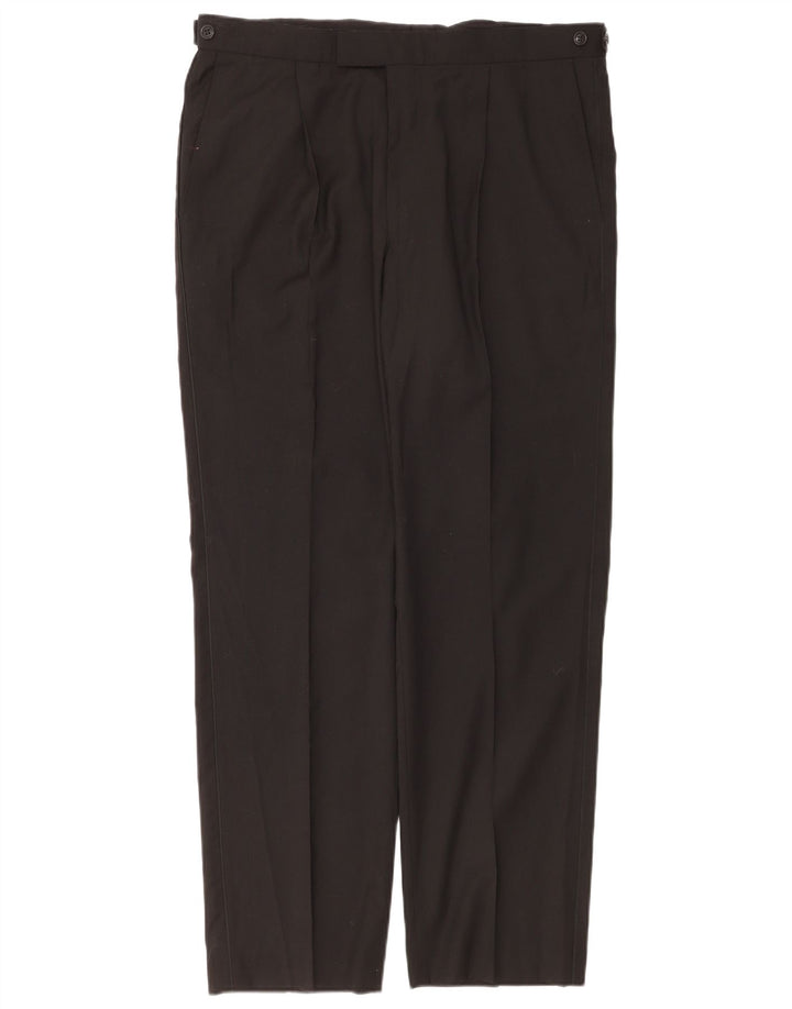 Marks & Spencer Pantalón de traje con pinzas para hombre W36 L31 Poliéster negro