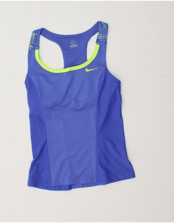 NIKE Womens Dri Fit Vest Top UK 10 Small Blue