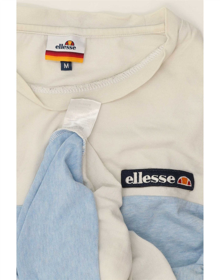 Ellesse Hombre Camiseta Top Medium Blanco Colorblock Algodón
