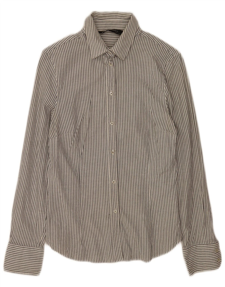 Camisa Zara Mujer UK 40 Algodón A Rayas Gris Medio