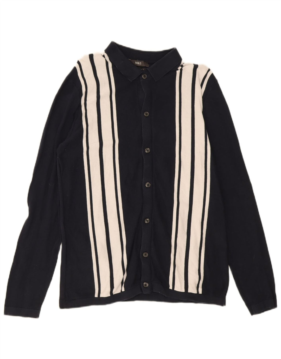 Marks & Spencer Suéter tipo cárdigan para hombre Algodón a rayas azul marino mediano