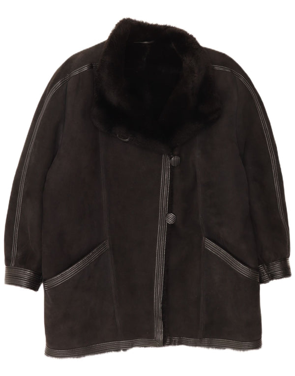 Vintage mujer shearling abrigo Reino Unido 16 grande negro