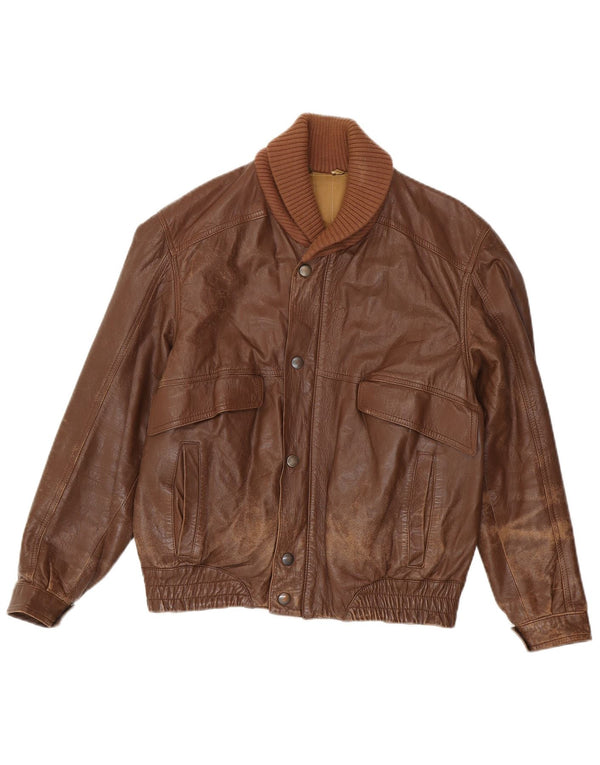 Chaqueta de cuero vintage para hombre IT 48 cuero marrón medio