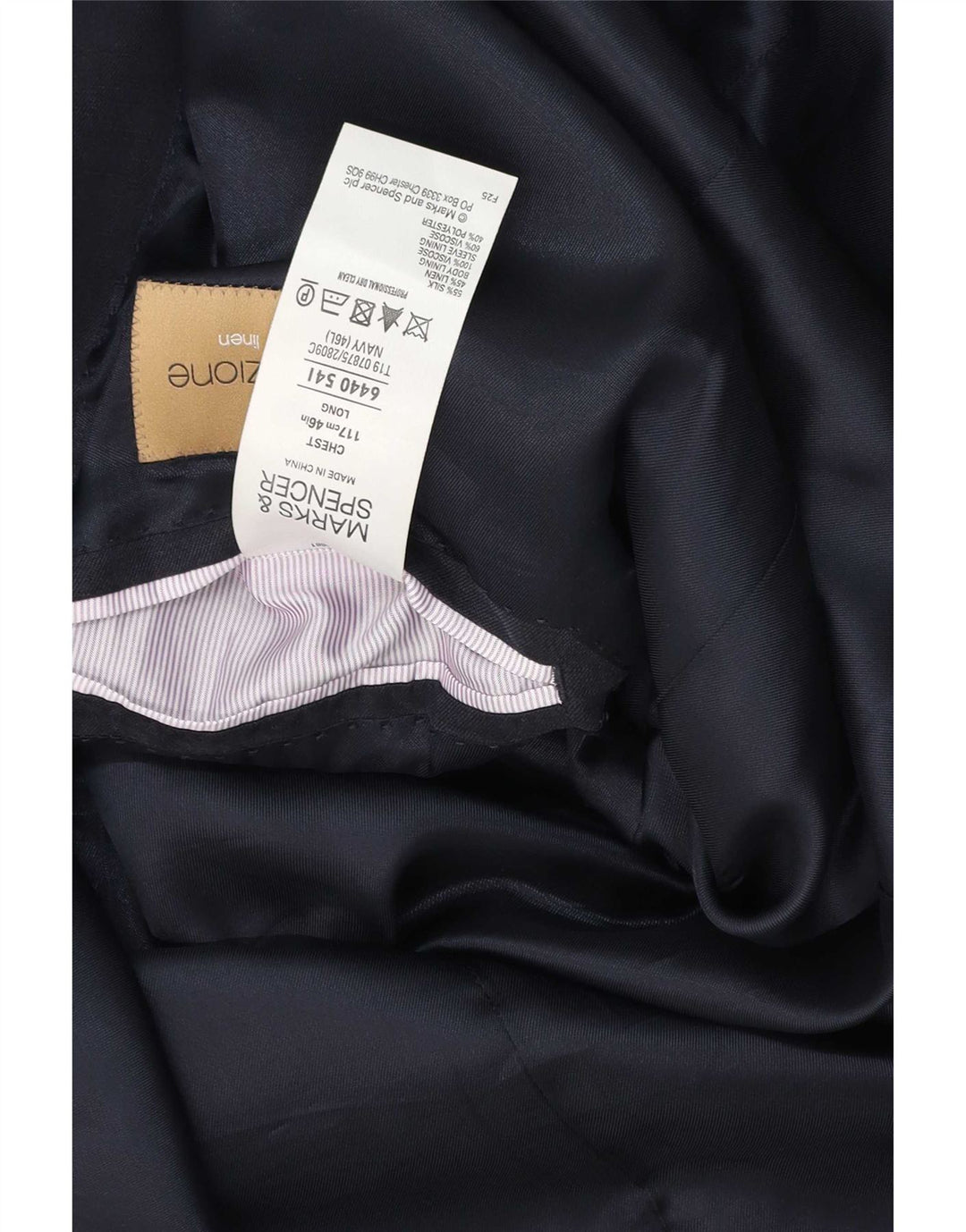 Marks & Spencer Chaqueta tipo blazer de 2 botones para hombre UK 46 XL Seda azul marino