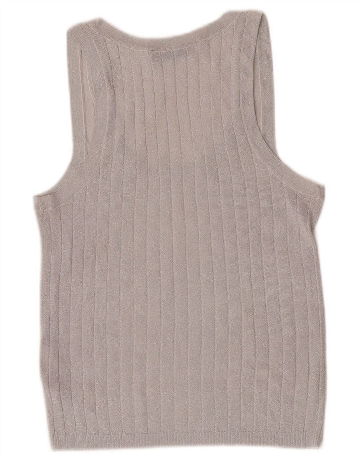 Zara Mujer Chaleco Top UK 40 Grande Viscosa Moteada Plata