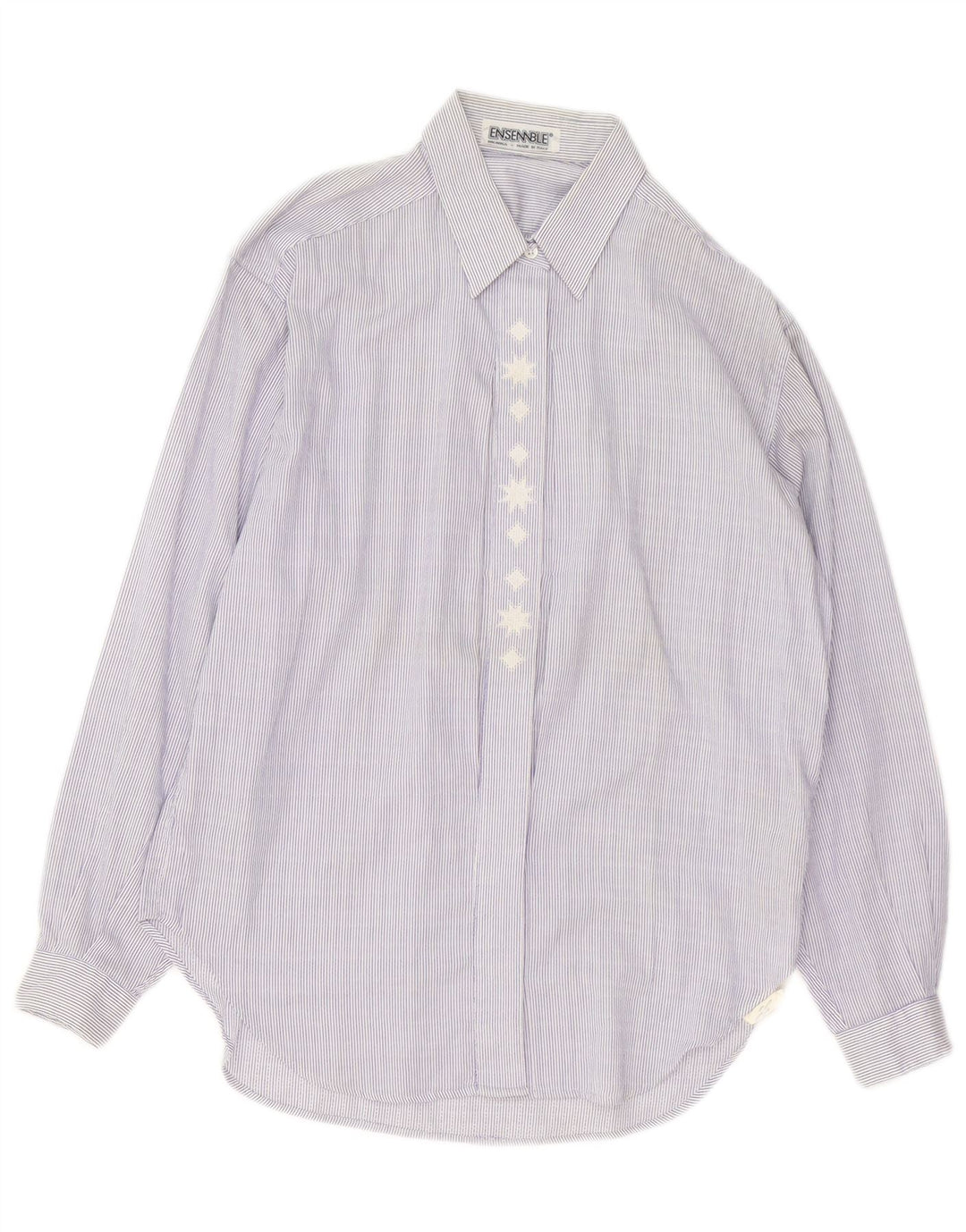 Vintage camisa de mujer Reino Unido 14 algodón azul medio a rayas