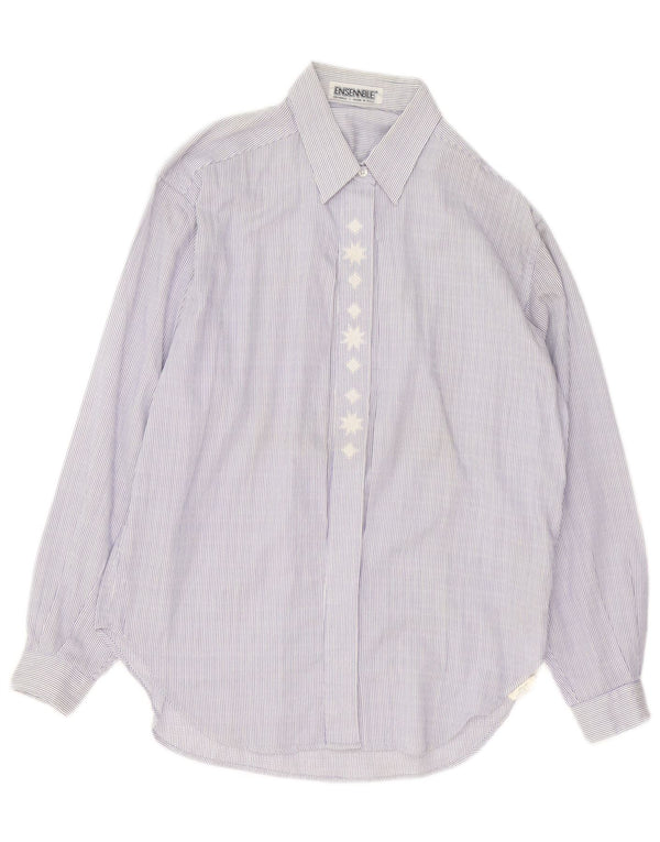 Vintage camisa de mujer Reino Unido 14 algodón azul medio a rayas