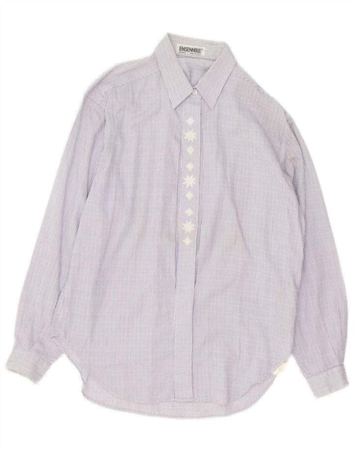 Vintage camisa de mujer Reino Unido 14 algodón azul medio a rayas
