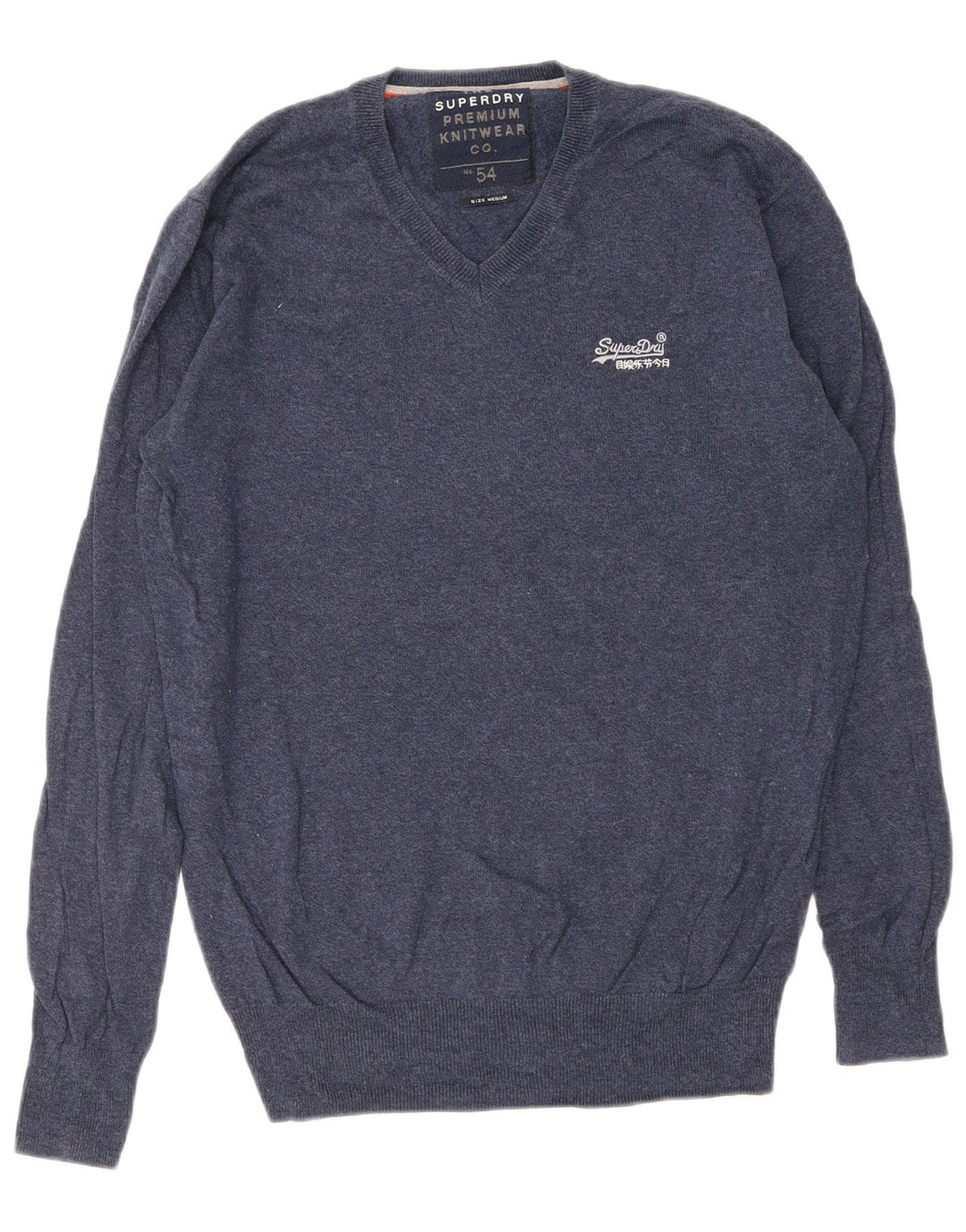 Superdry Jersey con cuello en V para hombre, jersey de algodón azul marino medio