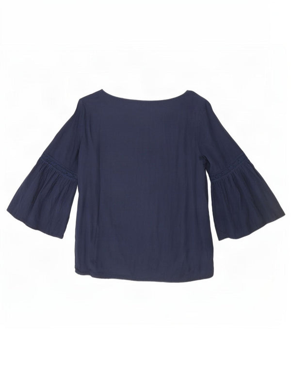 Benetton Blusa De Manga 3/4 Para Mujer UK 42 Medio Viscosa Azul Marino
