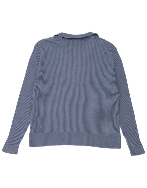 Marks & Spencer Jersey de cuello polo para mujer UK 24 4XL Viscosa azul