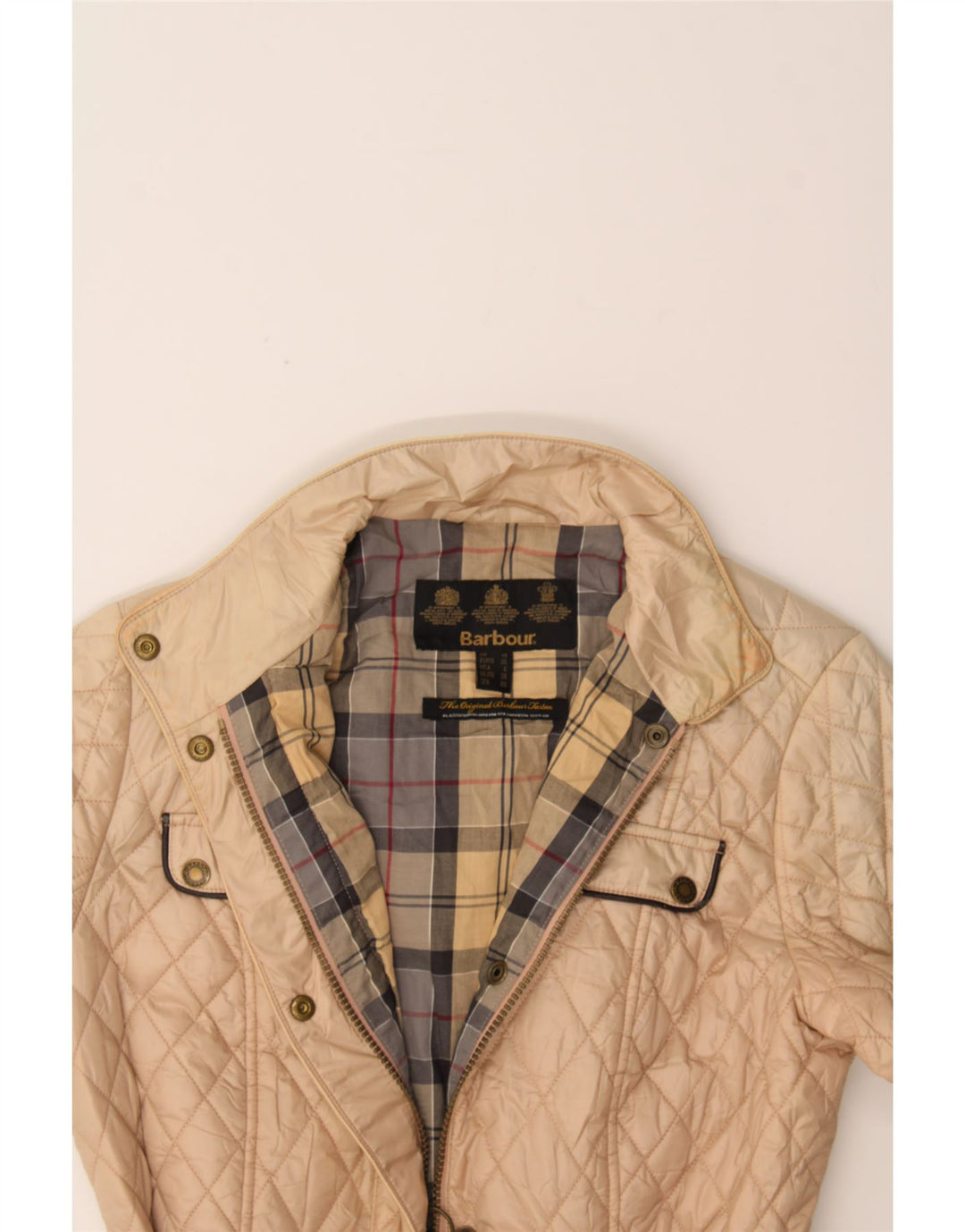 BARBOUR Womens Quilted Jacket UK 10 Small Beige Polyamide Vintage Barbour and Second-Hand Barbour from Messina Hembry 
