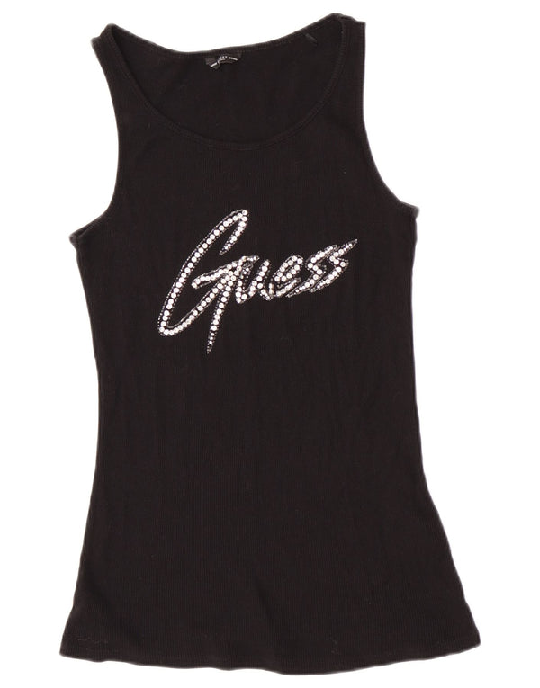 Guess Top sin mangas gráfico para mujer UK 8 Small Algodón negro