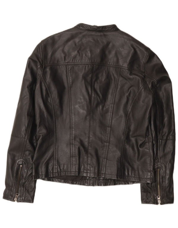 Vintage mujer cuero biker chaqueta Reino Unido 14 cuero negro grande