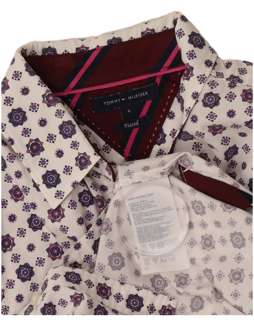 Tommy Hilfiger Camisa ajustada para mujer US 4 Small White Geométrico Algodón