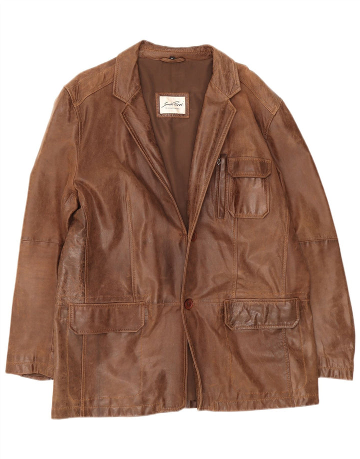Vintage hombres cuero 2 botones Blazer chaqueta IT 54 2XL marrón