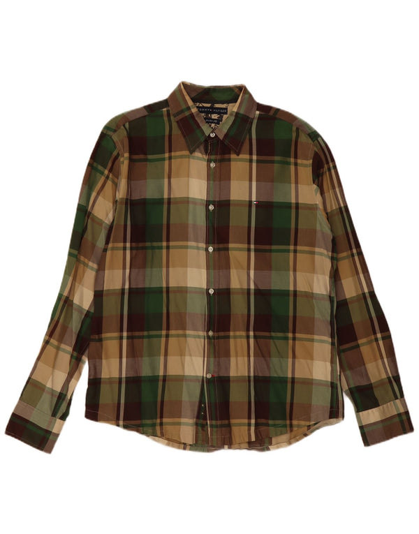 Tommy Hilfiger Hombres Camisa de Franela Grande Verde Check Algodón 80s