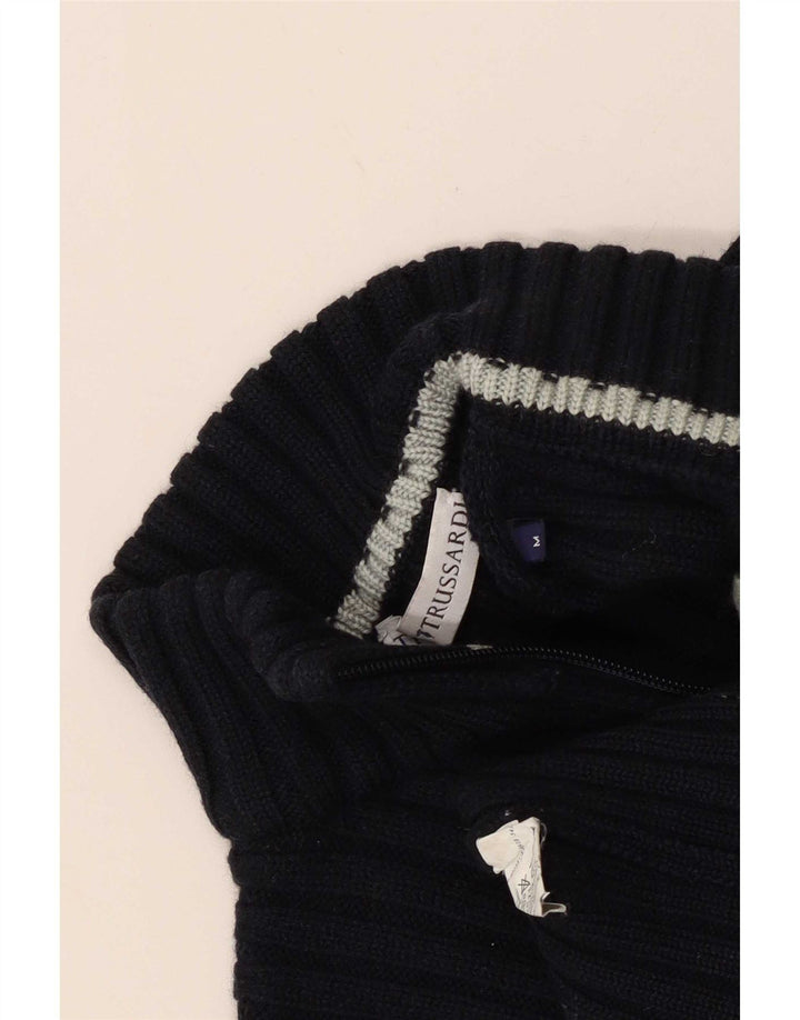 Jersey Trussardi para hombre con cuello y cremallera de lana azul marino medio