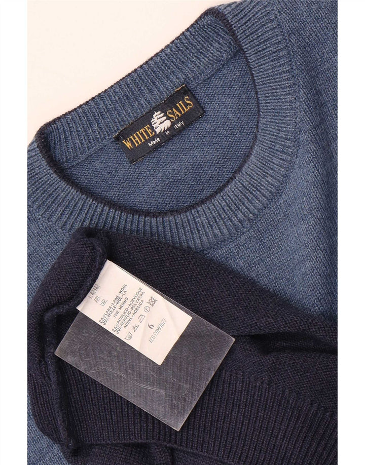 Jersey de cuello redondo para hombre de White Sails, jersey de lana Fair Isle azul grande