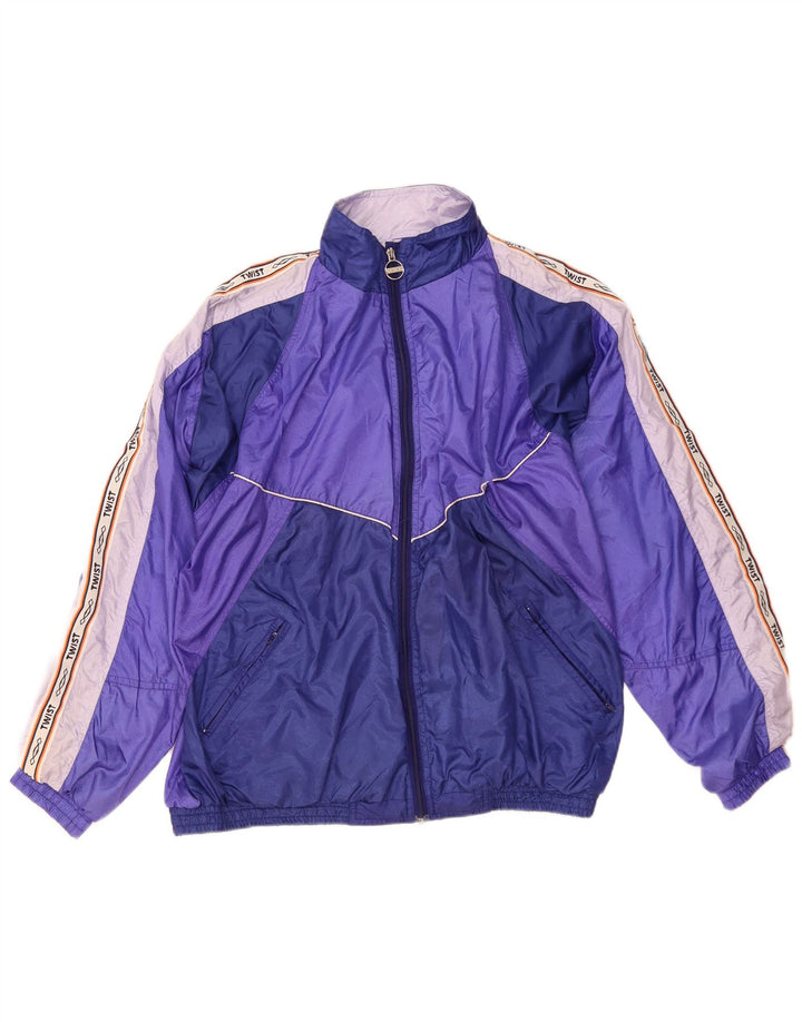Vintage hombres gráfico chándal top chaqueta grande púrpura colorblock