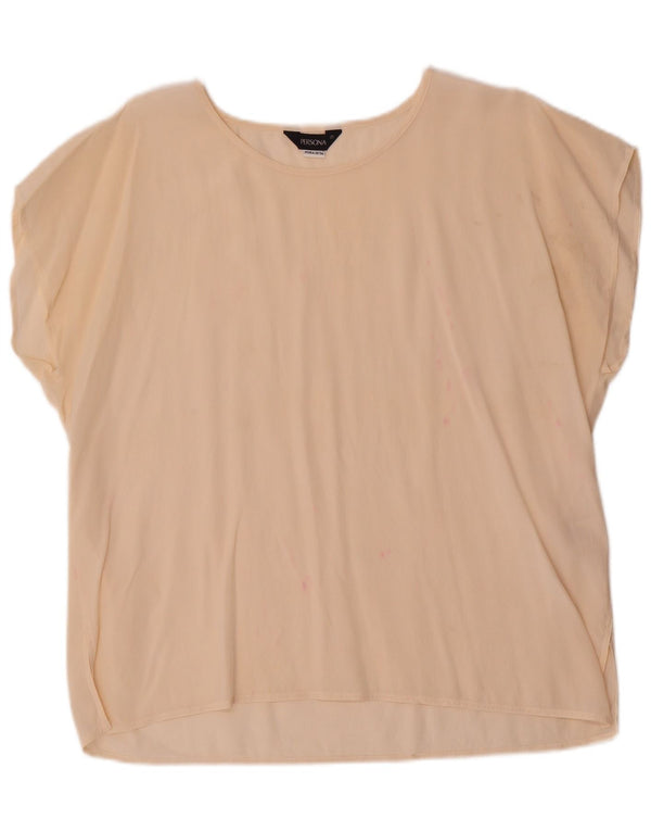 Persona Blusa Regular de Manga Corta para Mujer UK 40 XL Seda Beige