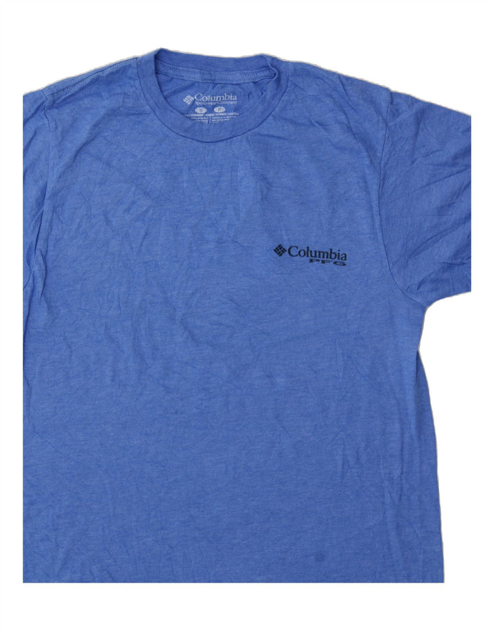 COLUMBIA Mens Graphic T-Shirt Top Small Blue Cotton Vintage Columbia and Second-Hand Columbia from Messina Hembry 