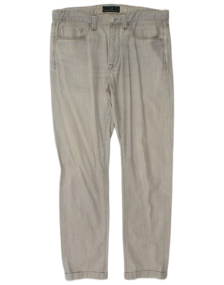FRED PERRY Vaqueros ajustados para hombre W33 L29 Algodón gris