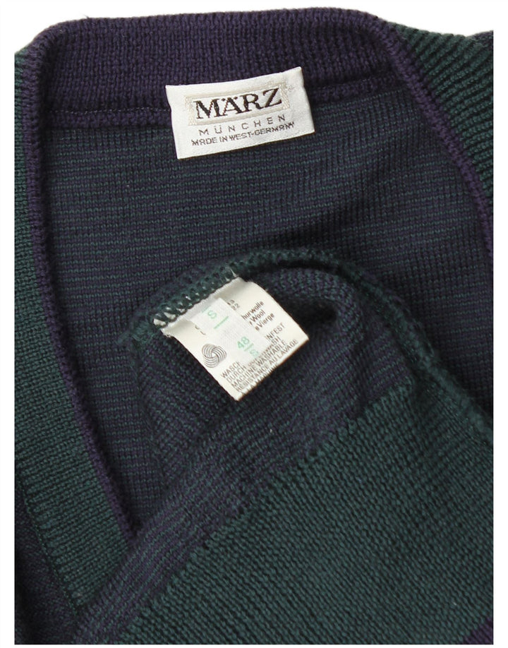 MARZ Jersey con Cuello en V para Hombre Pequeño Azul Marino Argyle/Diamond Lana Nueva
