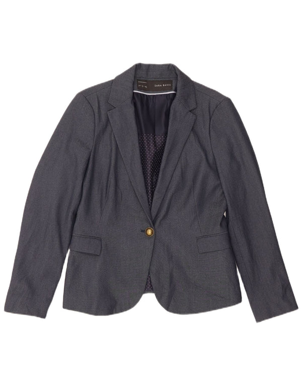 Zara Chaqueta Blazer De 1 Botón para Mujer UK 44 Grande Azul Marino