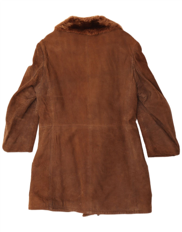 Vintage mujer doble pecho shearling abrigo Reino Unido 12 marrón medio