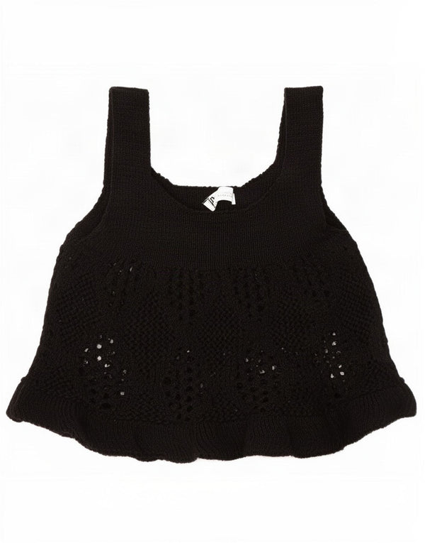 Zara Mujer Top Cami De Punto UK 8 Small Algodón Negro