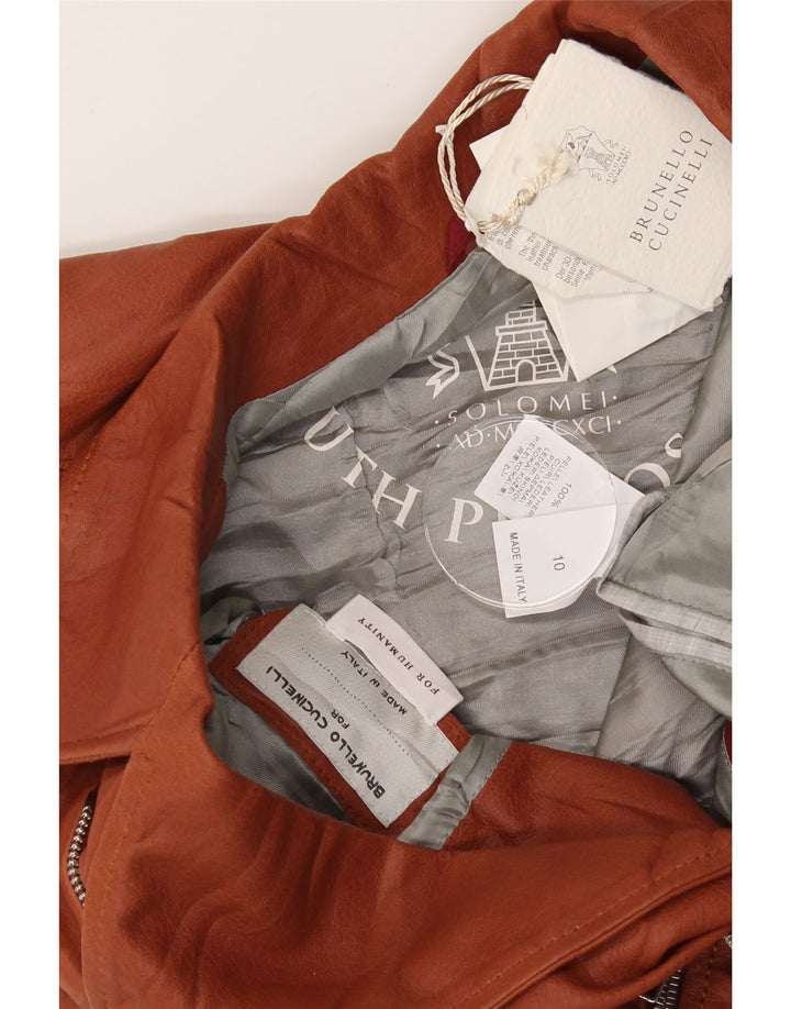 BRUNELLO CUCINELLI Womens Leather Gilet UK 10 Small Brown Leather Vintage Brunello Cucinelli and Second-Hand Brunello Cucinelli from Messina Hembry 