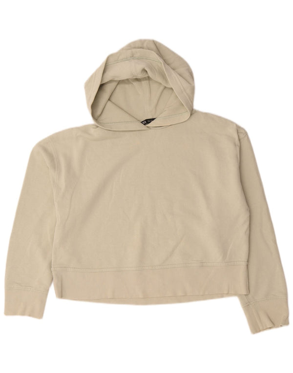 Zara Mujer Crop Oversize Sudadera con Capucha Jumper UK 10 Small Off White Cotton