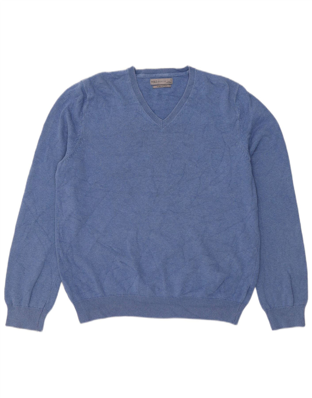 Marks & Spencer Jersey con cuello en V para hombre, talla grande, algodón azul