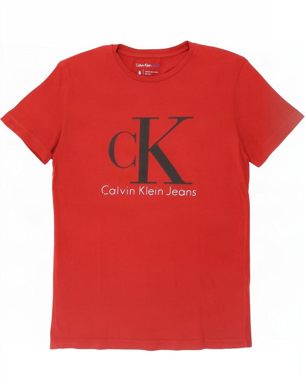 Calvin Klein Jeans - Camiseta gráfica para hombre, talla pequeña, color rojo