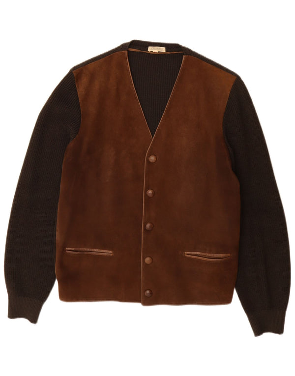 Vintage Mens Suede Jacket IT 48 Medium Brown Colourblock