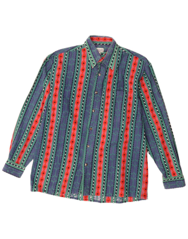 VINTAGE Camisa de franela para hombre Talla 38 Algodón a rayas azul medio